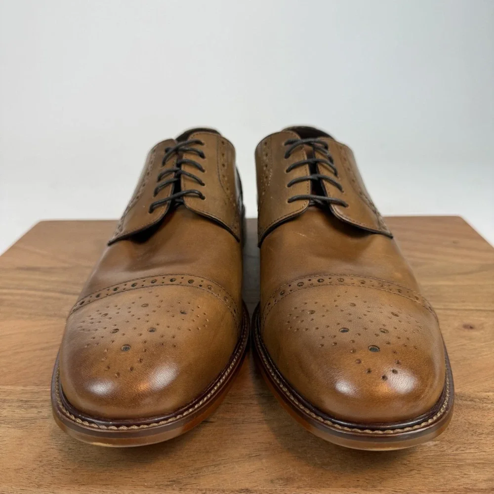 Mens Joseph Abboud Owings Lace Cap Toe Cognac Leather Brogue Dress Shoes Size 12